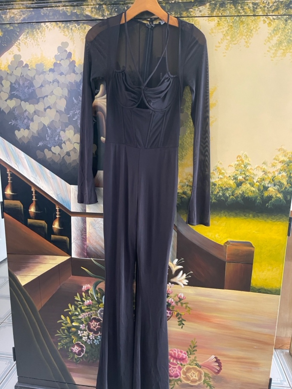 Black Long-Sleeve Jumpsuit with Bust Detail small